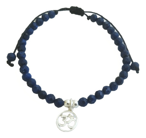 Pulsera Ajustable Lapislazuli Plata .925 Dije Charm Om