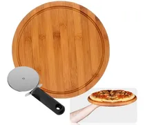 Comprar Tabla Pizza Pizzera Madera Bambu Redonda 33cm + Corta Pizza