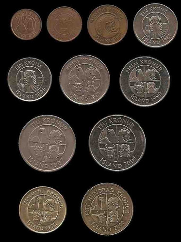 Islandia, Serie De 11 Monedas Distintas, Vf-xf