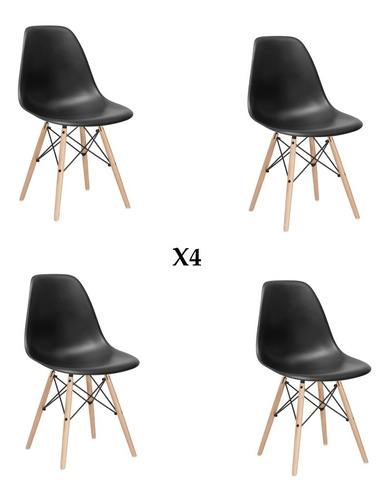 Silla Eames Diseño Patas Madera Dsw Colores X4