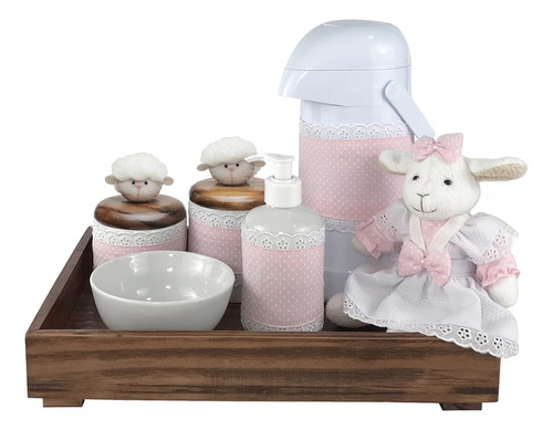 Kit Higiene Toys Escuro Ovelha Rosa Quarto Bebê Infantil