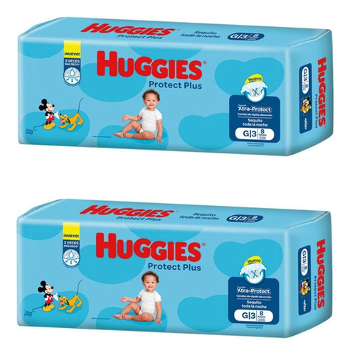 Pack X2 Pañales Protect Plus Talle G Huggies X8 Unidades