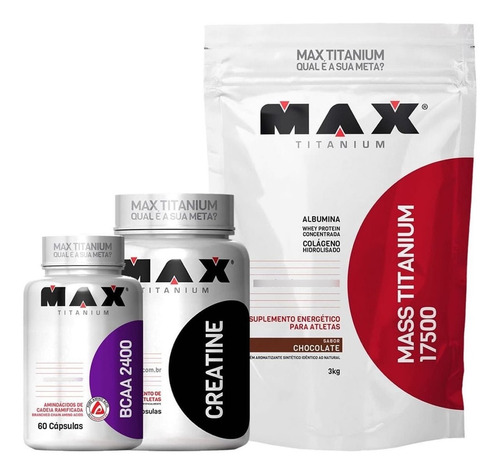 Mass Titanium 17500 3000g Choco Creatina 120 Cap Bcaa 60 Cap Sabor Chocolate