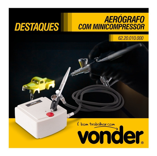 Imagem 4 de 7 de Kit Aerógrafo Com Mini Compressor + Acessorios Vonder
