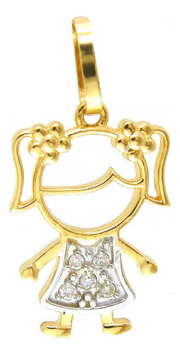 Pingente Menina Em Ouro 18k Com Diamantes 0,025ct