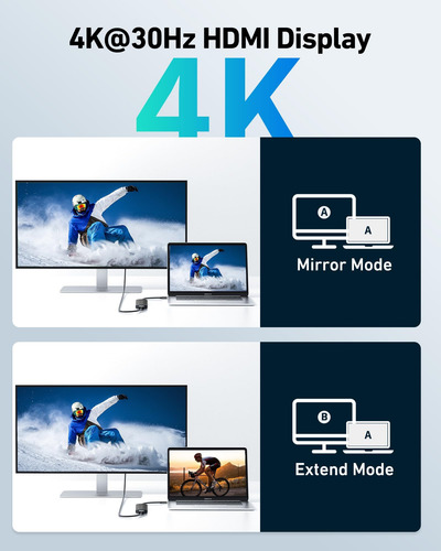 Hub Usb C Acer, Base Usb C A Hdmi 7 En 1, 2 Puertos De Datos