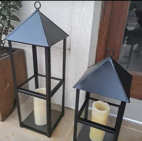 Set De Fanales X 2 Medida 39 Y 48 Cm Chapa Negro Incluye Vid
