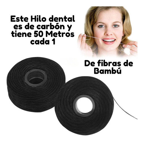 8 Hilo Dental Con Estuche Bamboo Sabor Menta Carbón Activado