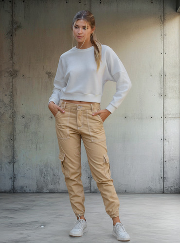 Pantalón Jogger Cargo Camel Para Mujer - Anyver Jeans