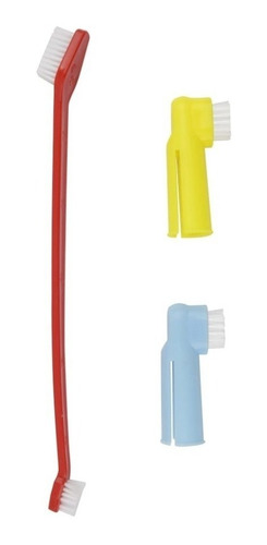 Imagem 1 de 9 de Kit Higiene Bucal Escova Dental Dedeira Pet Cachorro 3 Pçs