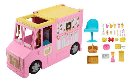 Camión de limonada Barbie Beach, más de 20 piezas, Mattel HPL71, color rosa y amarillo