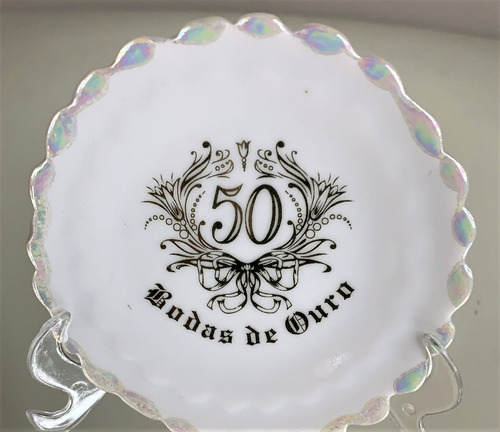 Imagem 2 de 5 de Kit 3 Pratinhos Bodas De Ouro 50 Anos De Casamento 8,5cm