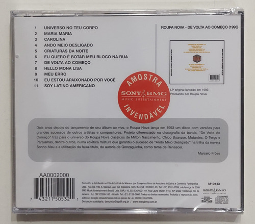 Cd - Roupa Nova - ( De Volta Ao Começo )
