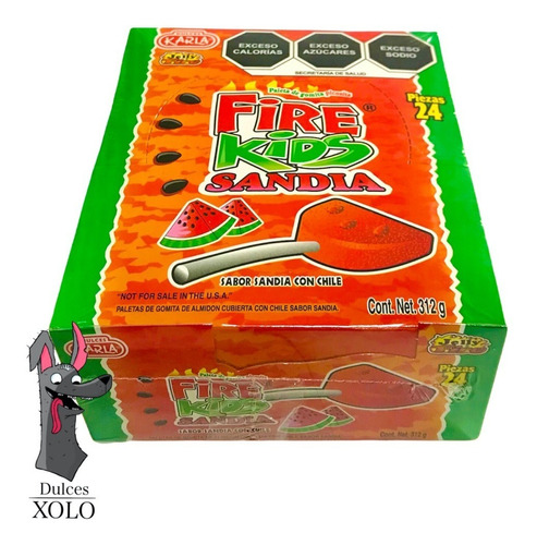 Paleta de gomita Fire Kids sabor sandia con chile 24 unidades