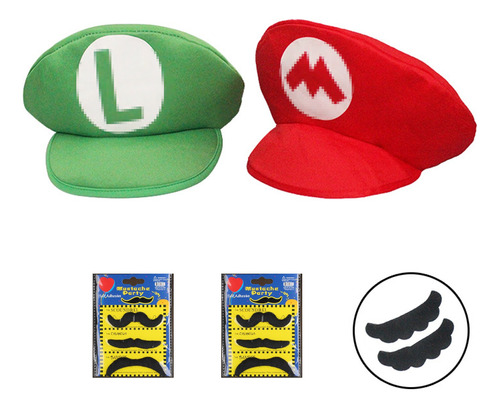 Mario Bros Gorros Para Fiestas,mario Y Luigi +bigote 8piezas