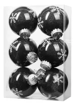 Comprar 6 Adorno Bola Navidad Nieve Negra Plateada Purpurina