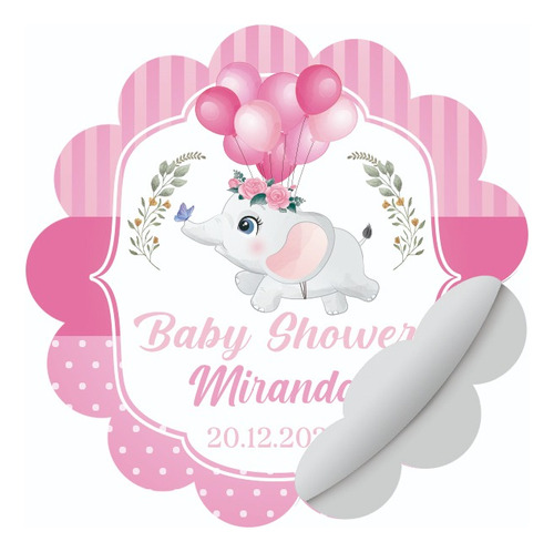 50 Etiquetas Adhesivas Baby Shower Elefante Forma Flor 5cm