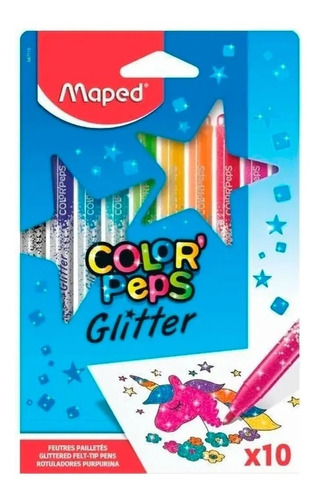 Marcador Fibra Escolar Maped Glitter X 10 Un 
