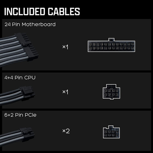 Imagen 4 de 7 de Kit Cables Atx Tecware Atx24 Pci-e 6+2 Eps 4+4 Negro Y Gris