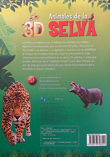 Animales De La Selva 3d + Stickers, De Vv. Aa.. Editorial Artemisa, Tapa Blanda En Español