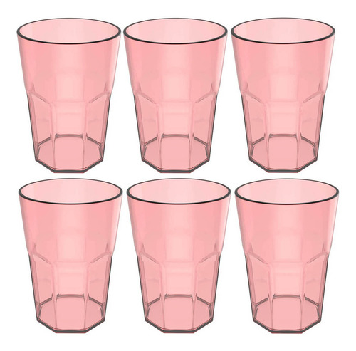 Conjunto 6 Copos Jogo De Copos Para Suco Água 400ml Rosa Qua