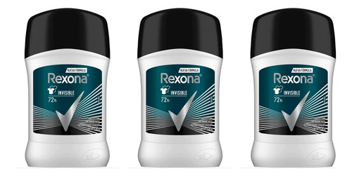 Pack X3 Desodorante Rexona Barra Men 50gr Invisible 72h