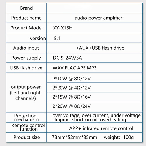 Placa Amplificadora Estéreo X15h, 15 W, 12/24 V, Altavoz Bt