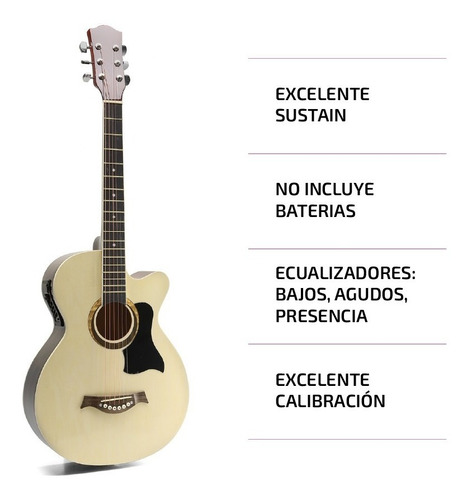 Imagen 6 de 9 de Guitarra Criolla Electroacustica Con Funda Y Amplificador