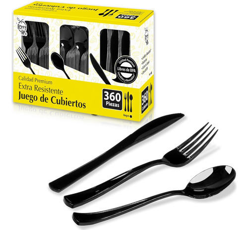 360 Cucharas Soperas De Plastico Desechables Negro Cubiertos