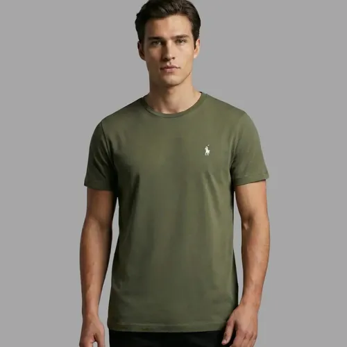 Camiseta Ralph Lauren Masculina Básica Lisa Verde Escuro
