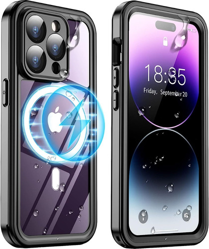 Funda Case iPhone 14 Pro Max Negra Impermeable Con Mag Temda