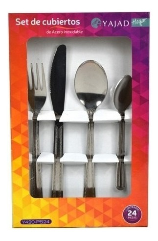 Set Cubiertos Yajad Hogar Acero Inoxidable Puntos 24 Piezas Color Gris