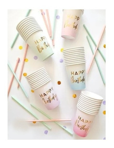 10 Vasos Polipapel Happy Birthday Colores Descartables