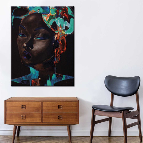 Cuadro Canvas Africana Etnica Metalica Obscuro 90x60