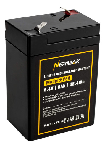 Nermak Bateria De Litio Lifepo4 De 6 V 6 Ah, Bateria Recarga