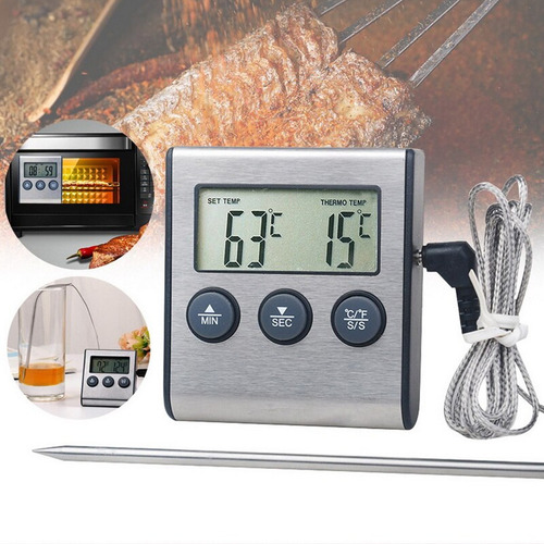 Imagen 1 de 9 de Termometro Con Sonda Horno Cocina Digital Alimentos Bebidas