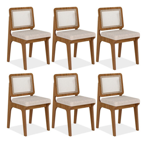 Kit 6 Cadeiras Sextavada Maine Freijó/bouclé Off White - M.a Cor Da Estrutura Da Cadeira Freijó Desenho Do Tecido Bouclé