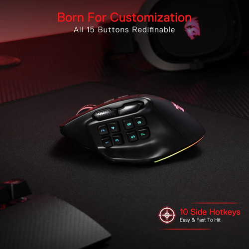 Redragon M811 Pro Wireless Mmo Gaming Mouse, 15 Botones Prog