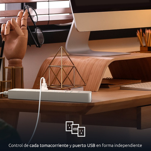 Regleta Inteligente Nexxt Wifi Alexa Google, 4 Tomas + 4 Usb