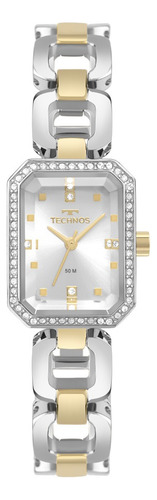 Relogio Technos Feminino Quadrado Pequeno Bicolor Elos Luxo