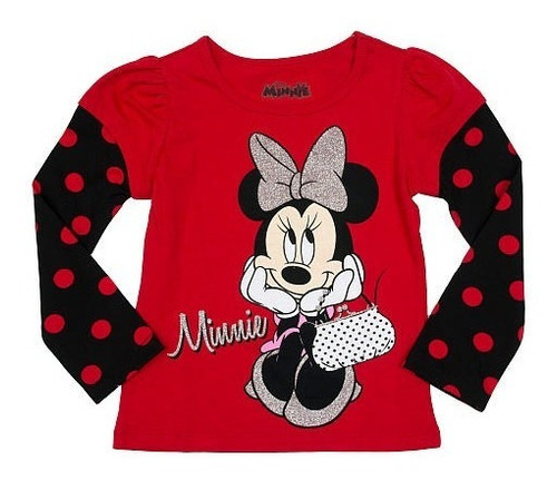 Disney Girls Rojo / Negro Minnie Faux Capas T Camisa De Niño