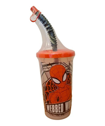 Vaso Sport De Plástico Con Tapa Y Sorbete - Spiderman