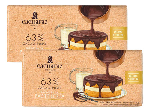 Chocolate Para Pastelería 63% Cacao Cachafaz 100 Gr. Pack X2