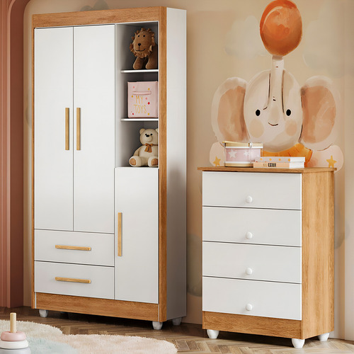 Quarto De Bebê Completo Lara 100% Mdf 3 Portas 6 Gavetas