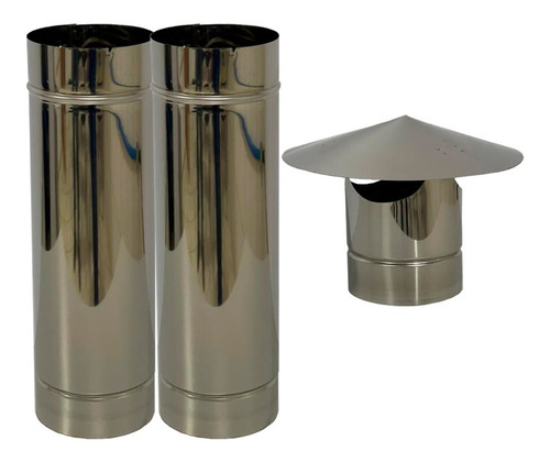 Kit Chamine Inox 304 250mm 2 Metros Dutos + Chapeu