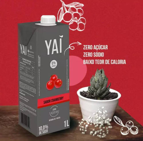 Suco Yai Sabor Cranberry Sem Açúcar 1 Litro - Kit Com 4