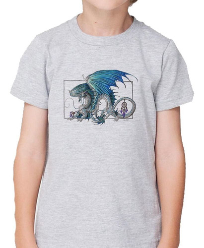 Remera De Niño Dragon Azul Atrapasueños Arte