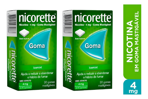 Kit de 2 tabletas Nicorette Icemint de 4 mg, 30 chicles masticables, sabor a menta