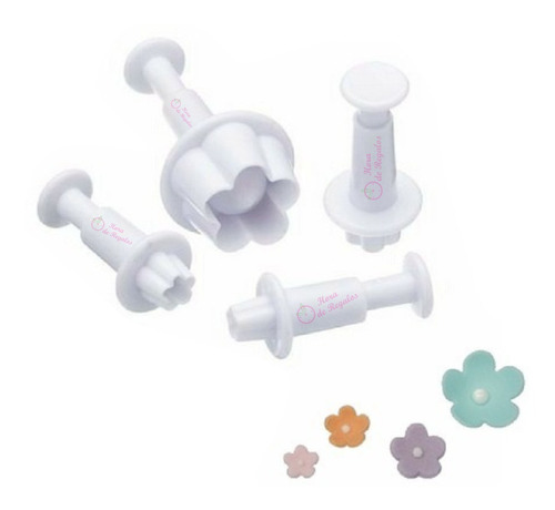 Set 4 De Cortantes Expulsor Flor No Fondant Porcelana Fria