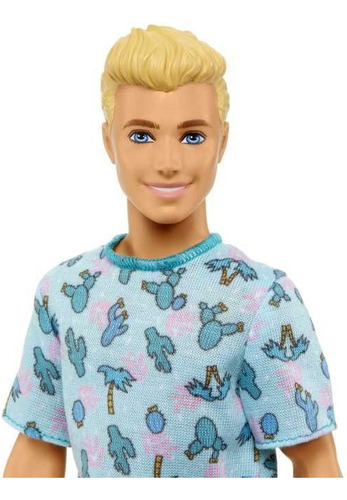 Boneco Ken Loiro Camiseta Azul Cacto 211 Mattel 30cm